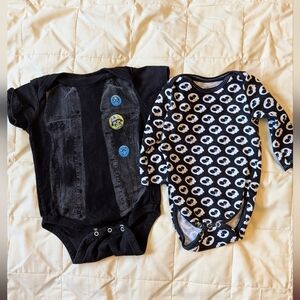 Biker Baby Metal Mulisha Tattoo & Black and White Skull Bodysuit Set EUC